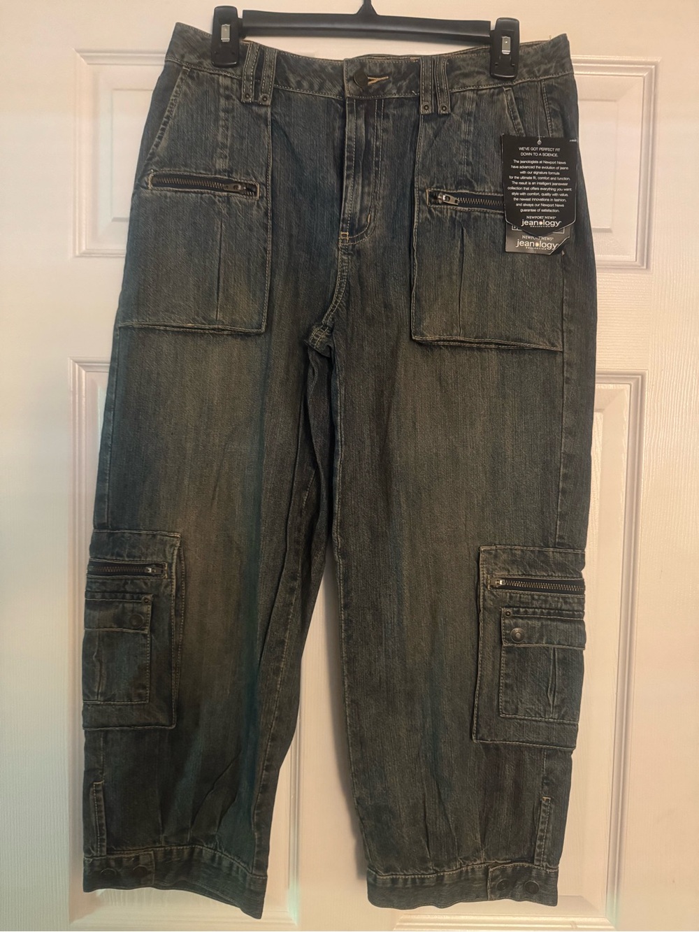 Jeansology Utility Cargo Cropped Denim Pants - Faded Blue